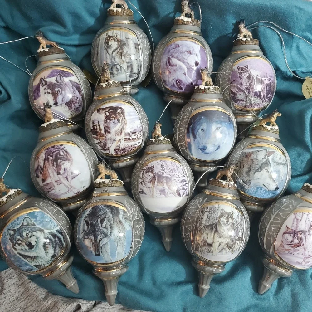 20 Pc Bradford Exchange‎ Voices of the Wilderness Wolves Porcelain Ornaments VTG